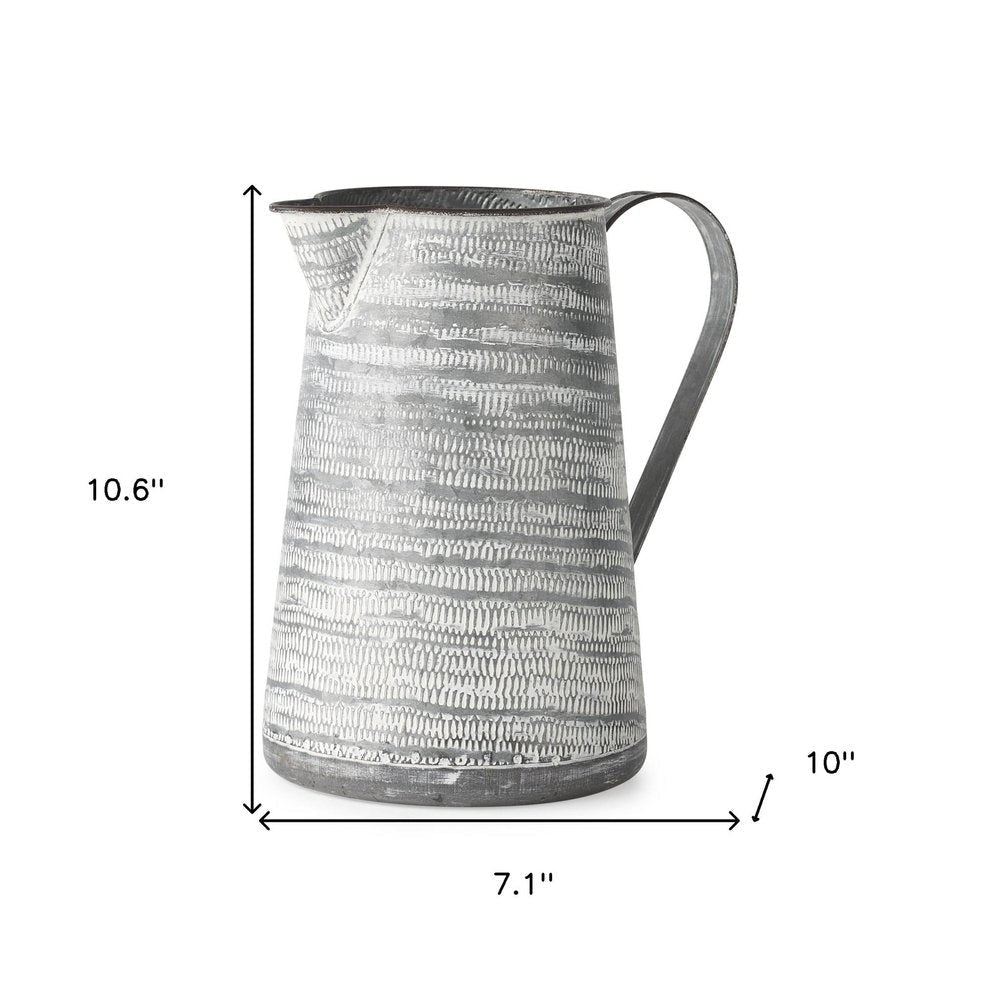 11" Gray and White Abstract Metal Jug Vase HomeRoots