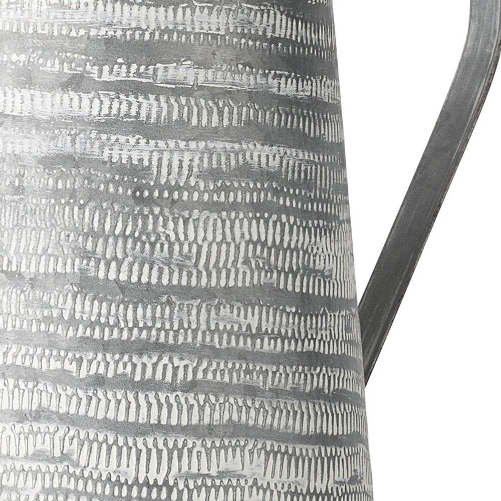 11" Gray and White Abstract Metal Jug Vase HomeRoots