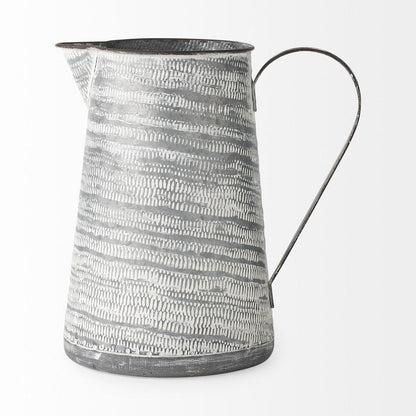 11" Gray and White Abstract Metal Jug Vase HomeRoots
