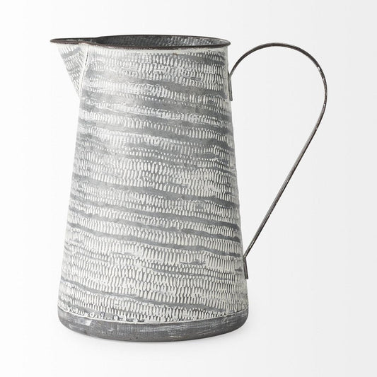11" Gray and White Abstract Metal Jug Vase HomeRoots