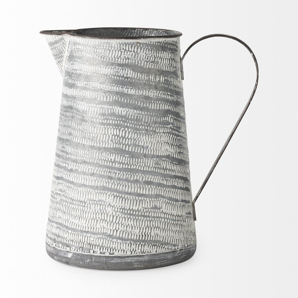 11" Gray and White Abstract Metal Jug Vase HomeRoots