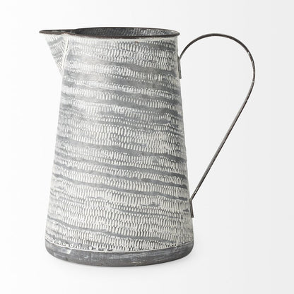 11" Gray and White Abstract Metal Jug Vase HomeRoots