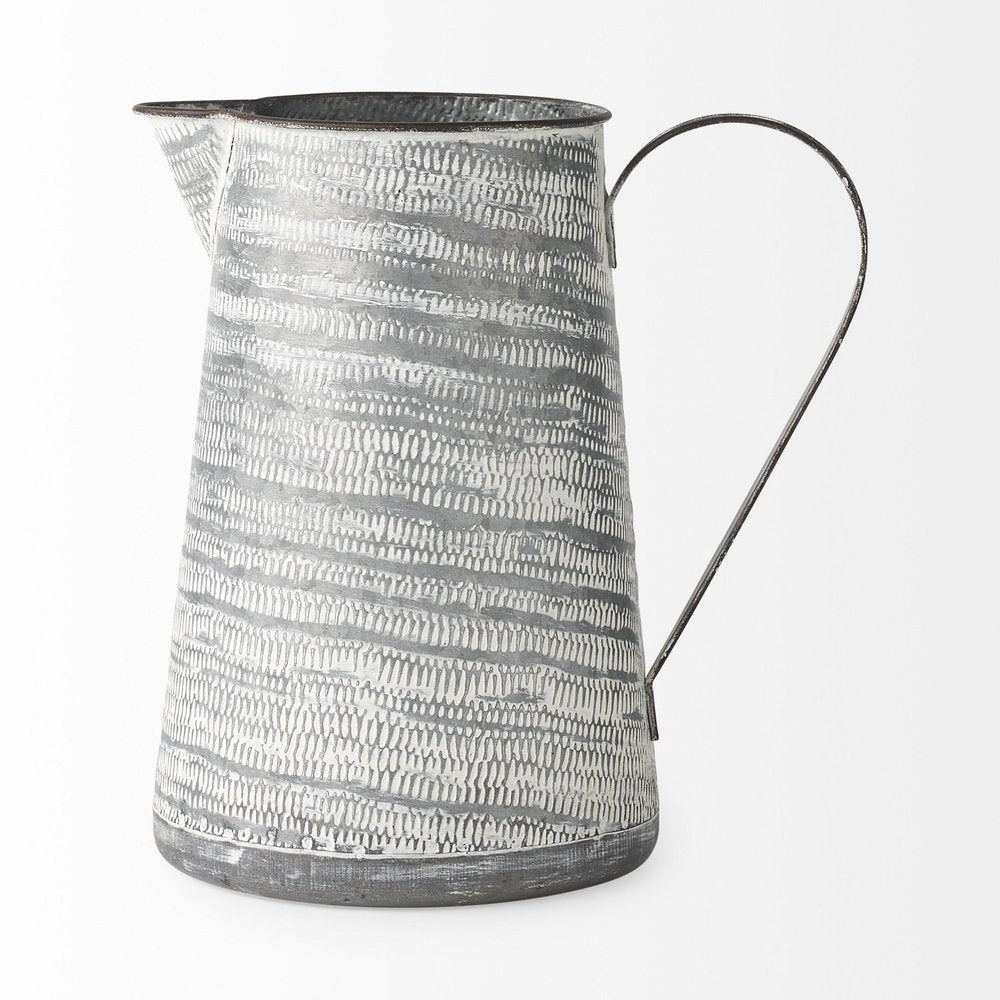 11" Gray and White Abstract Metal Jug Vase HomeRoots
