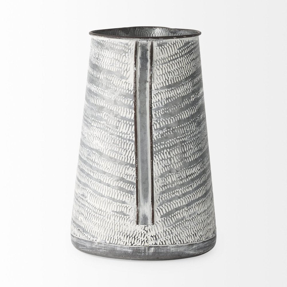 11" Gray and White Abstract Metal Jug Vase HomeRoots