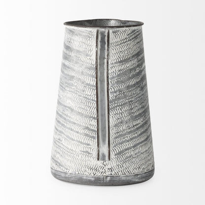 11" Gray and White Abstract Metal Jug Vase HomeRoots