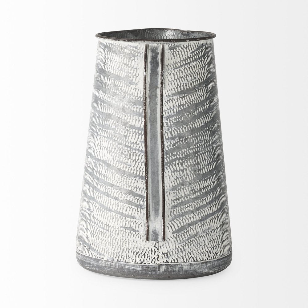 11" Gray and White Abstract Metal Jug Vase HomeRoots