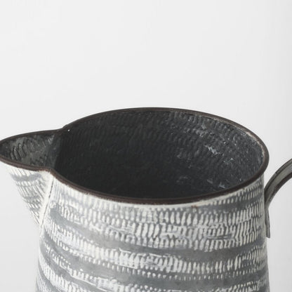 11" Gray and White Abstract Metal Jug Vase HomeRoots