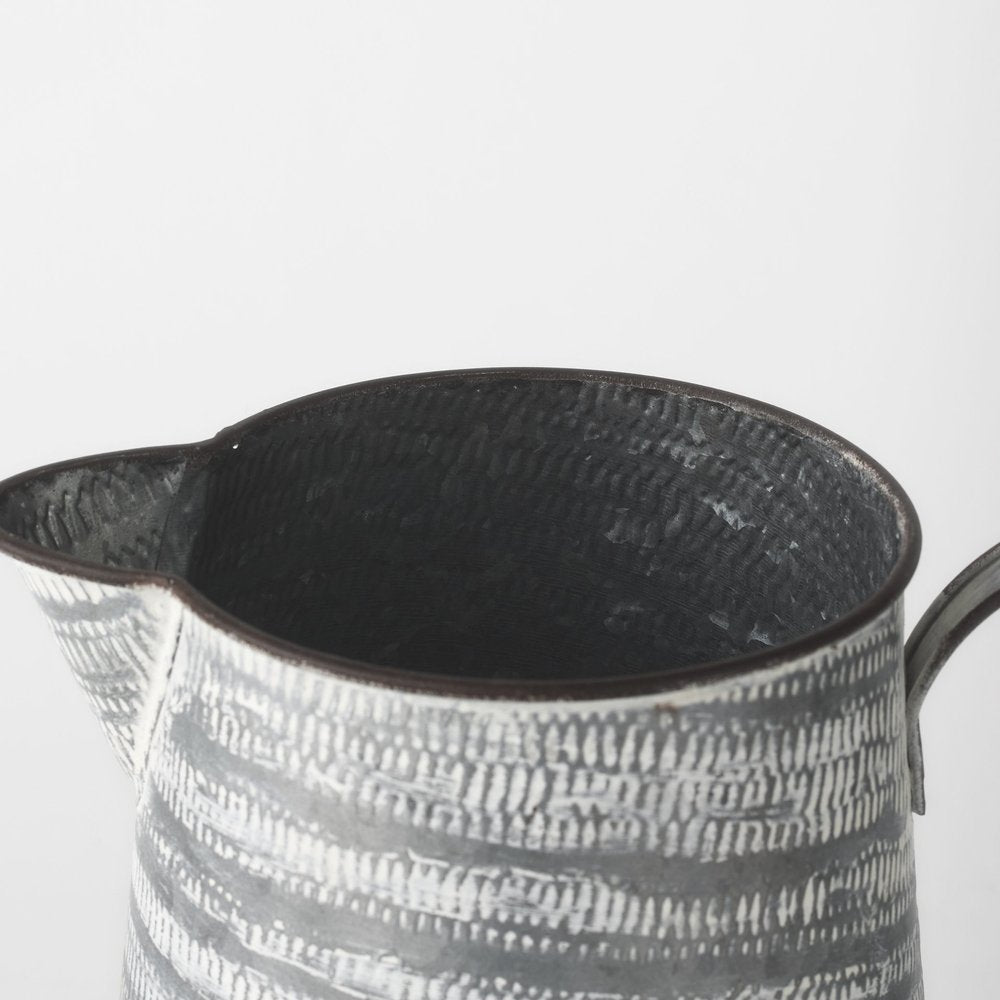 11" Gray and White Abstract Metal Jug Vase HomeRoots