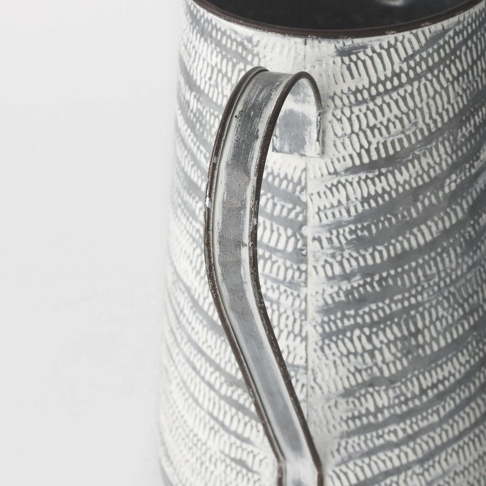 11" Gray and White Abstract Metal Jug Vase HomeRoots