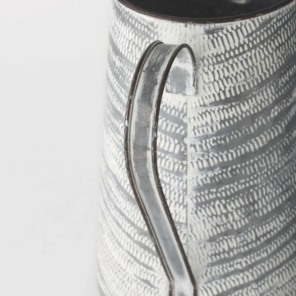 11" Gray and White Abstract Metal Jug Vase HomeRoots