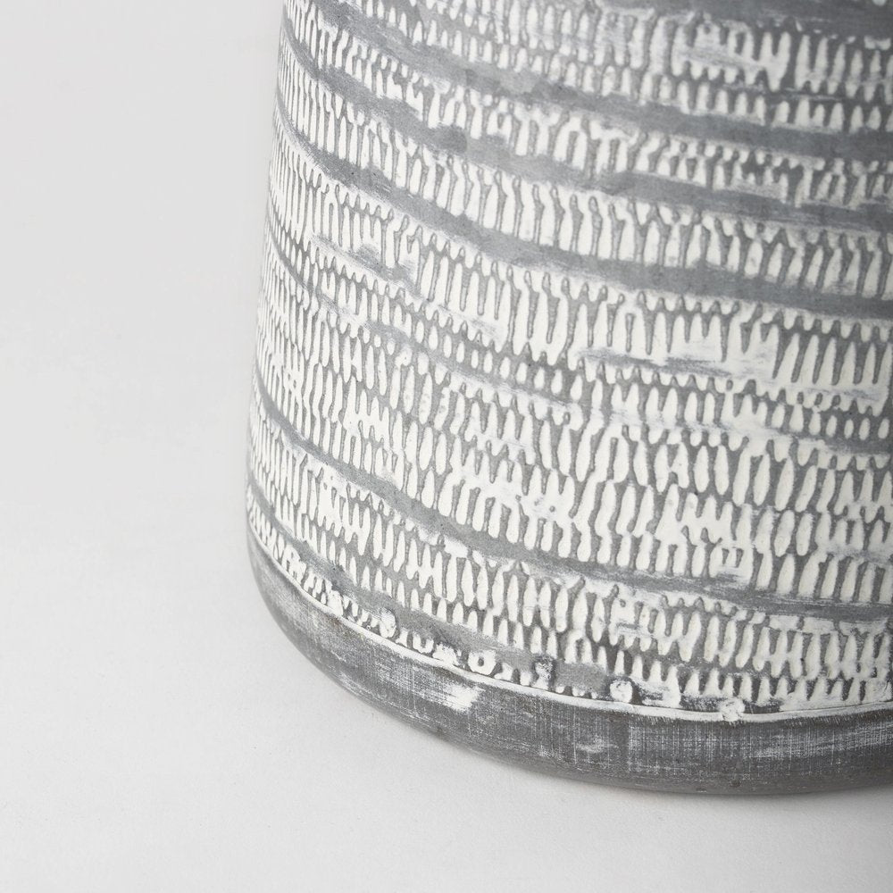 11" Gray and White Abstract Metal Jug Vase HomeRoots