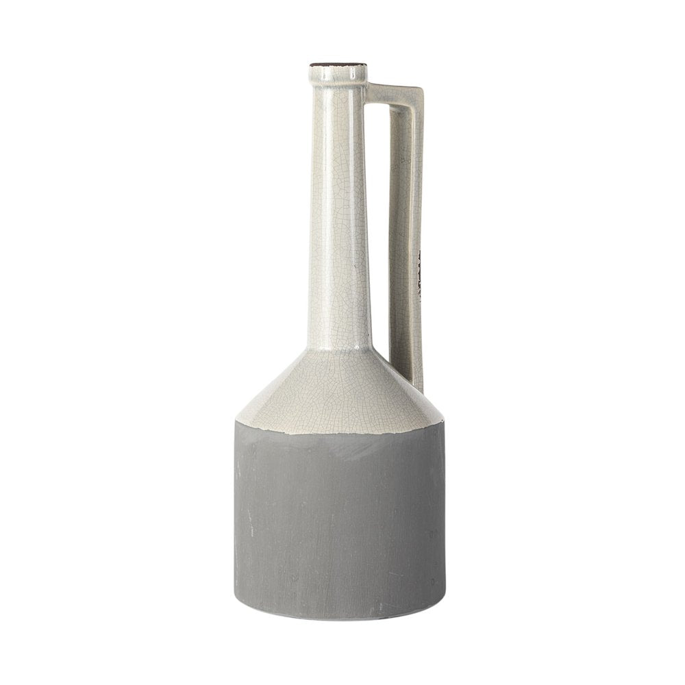 16" Gray and Off White Ceramic Tall Jug Vase HomeRoots