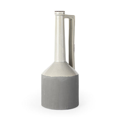 16" Gray and Off White Ceramic Tall Jug Vase HomeRoots