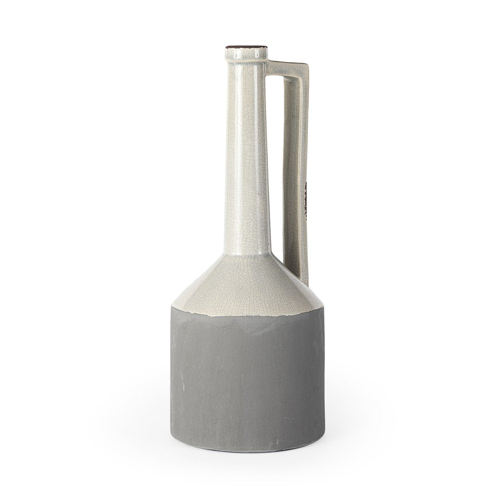 16" Gray and Off White Ceramic Tall Jug Vase HomeRoots