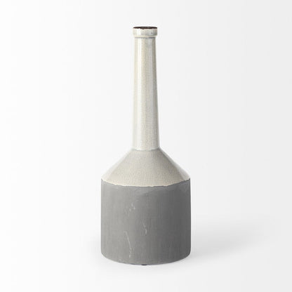 16" Gray and Off White Ceramic Tall Jug Vase HomeRoots