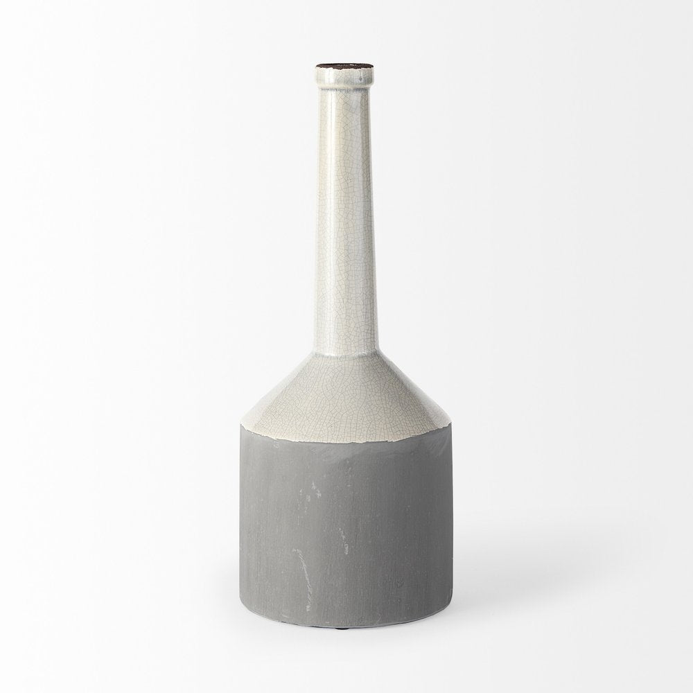 16" Gray and Off White Ceramic Tall Jug Vase HomeRoots