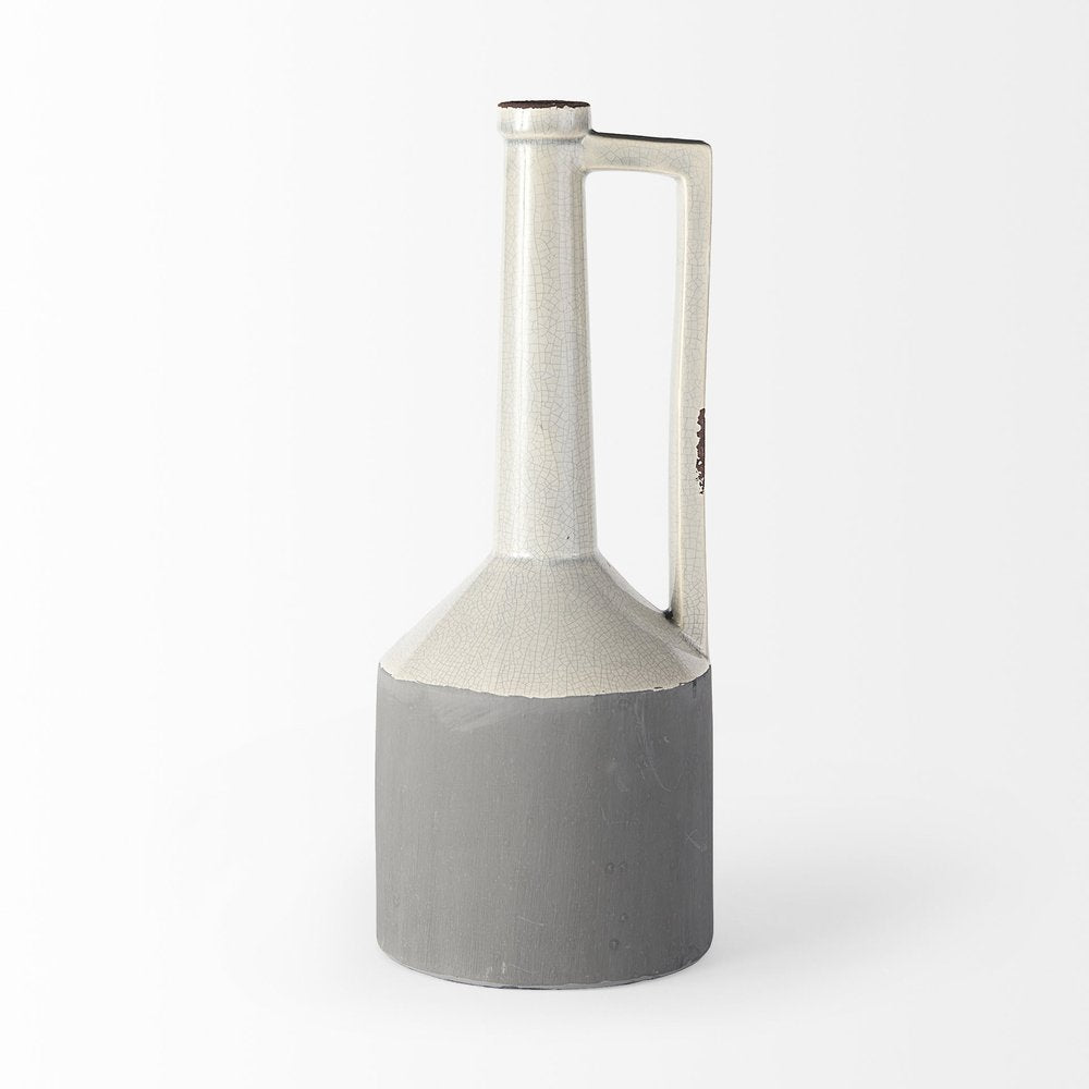 16" Gray and Off White Ceramic Tall Jug Vase — view 3