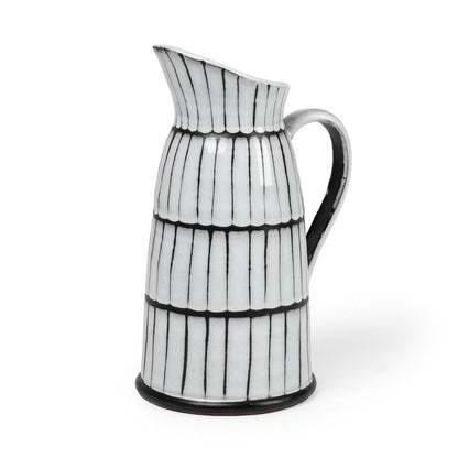 13" Black And White Ceramic Cylinder Jug Vase With Sculptural Details HomeRoots