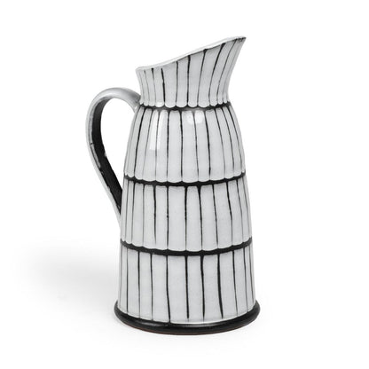 13" Black And White Ceramic Cylinder Jug Vase With Sculptural Details HomeRoots