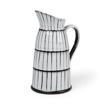13" Black And White Ceramic Cylinder Jug Vase With Sculptural Details HomeRoots