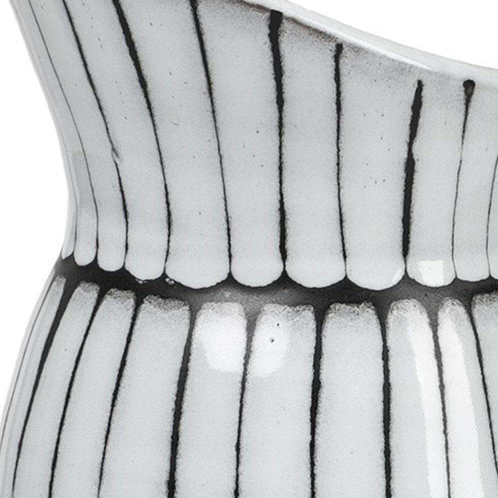 13" Black And White Ceramic Cylinder Jug Vase With Sculptural Details HomeRoots