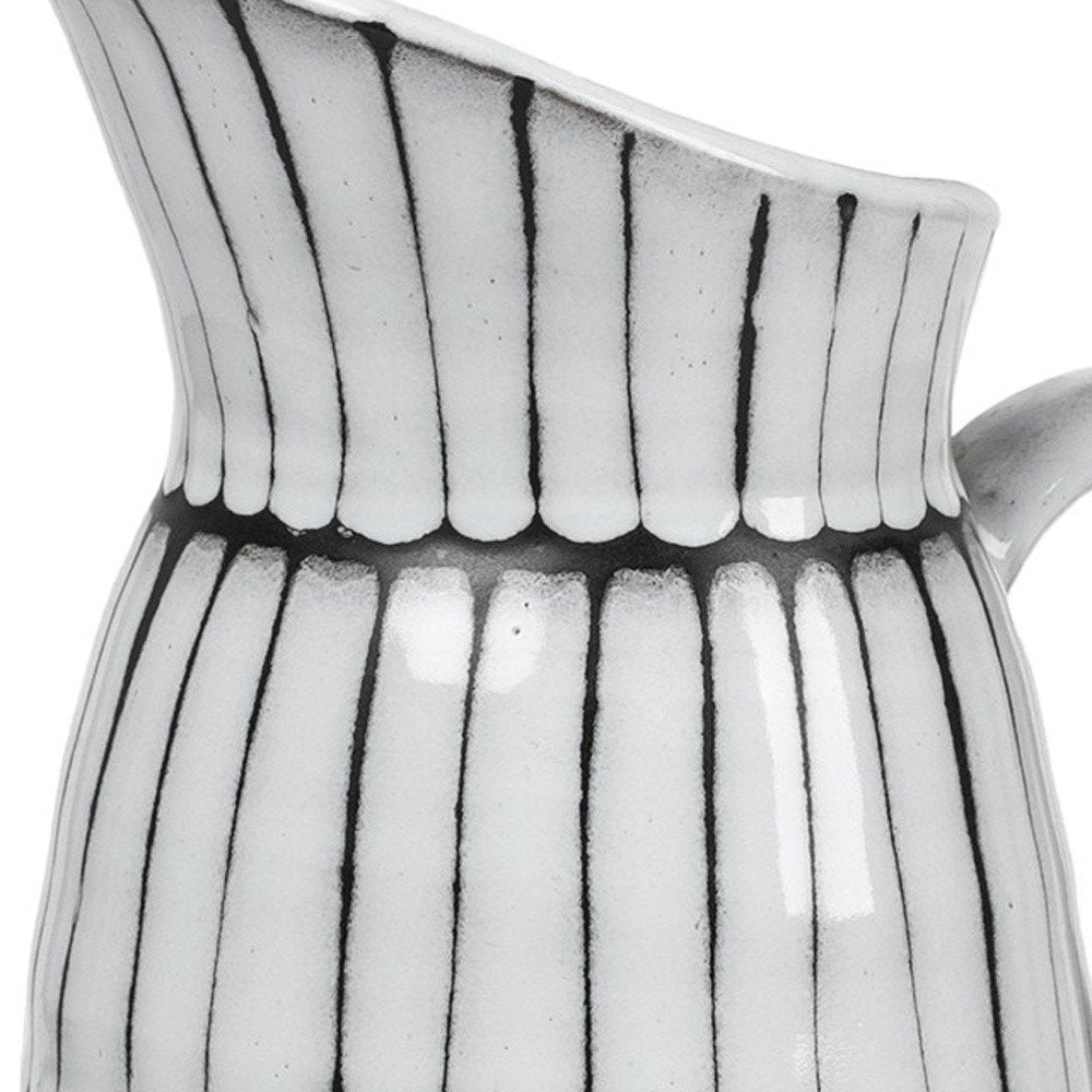 13" Black And White Ceramic Cylinder Jug Vase With Sculptural Details HomeRoots