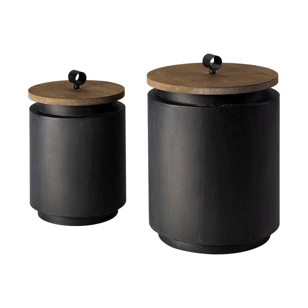 Set of Two Dark Gray Metal Decorative Canister HomeRoots