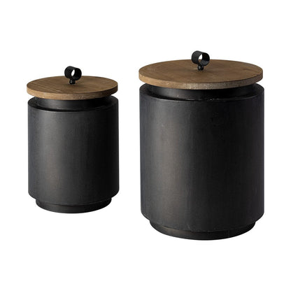 Set of Two Dark Gray Metal Decorative Canister HomeRoots