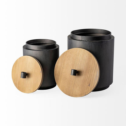 Set of Two Dark Gray Metal Decorative Canister HomeRoots