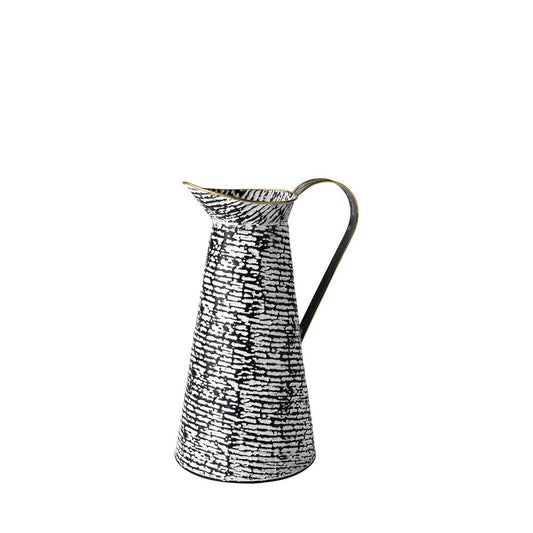 14" Black And White Abstract Cylinder Metal Jug Vase HomeRoots