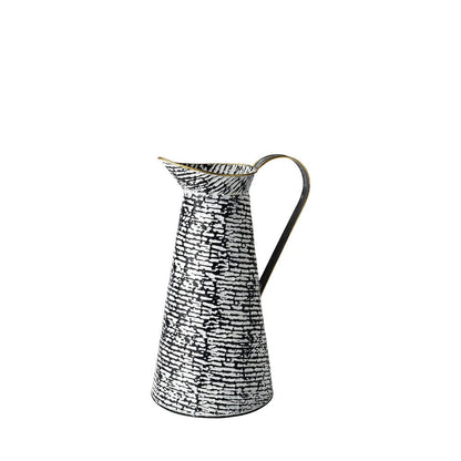 14" Black And White Abstract Cylinder Metal Jug Vase HomeRoots