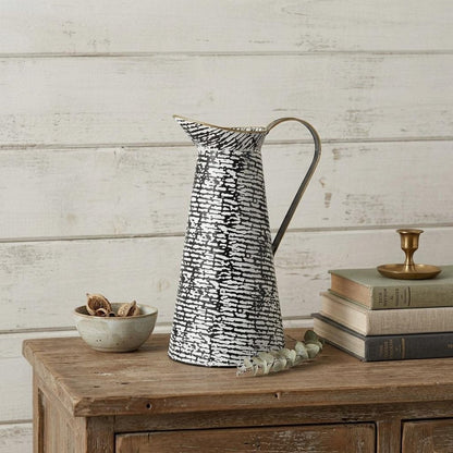 14" Black And White Abstract Cylinder Metal Jug Vase HomeRoots