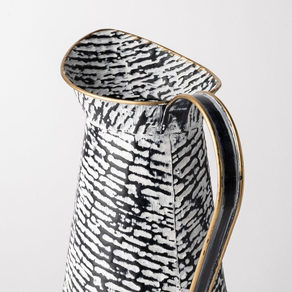14" Black And White Abstract Cylinder Metal Jug Vase HomeRoots