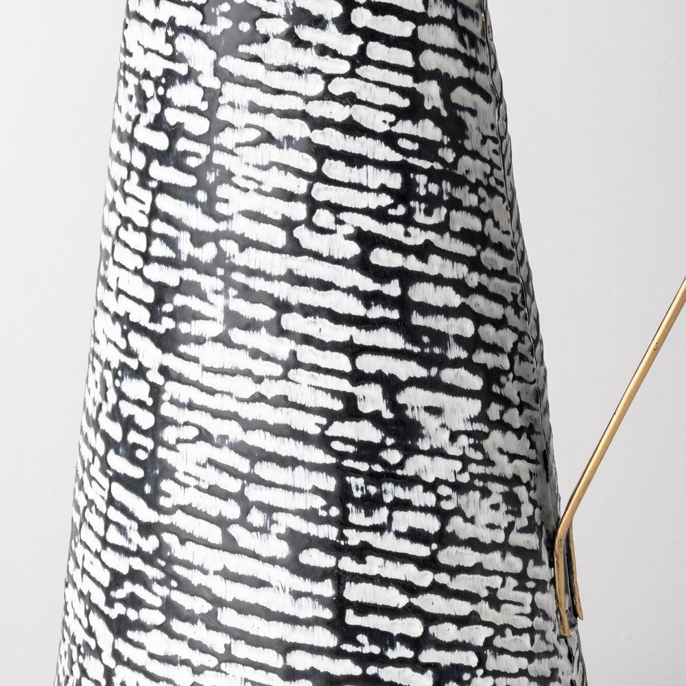 14" Black And White Abstract Cylinder Metal Jug Vase — view 3