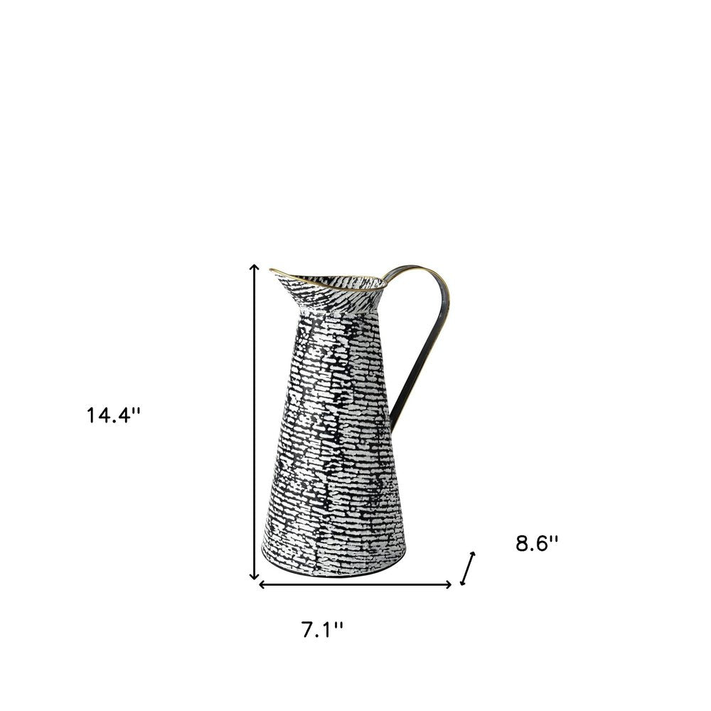 14" Black And White Abstract Cylinder Metal Jug Vase HomeRoots