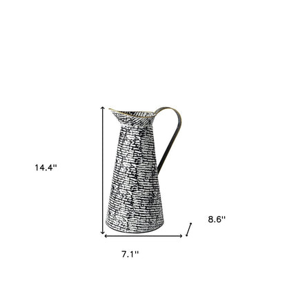 14" Black And White Abstract Cylinder Metal Jug Vase HomeRoots