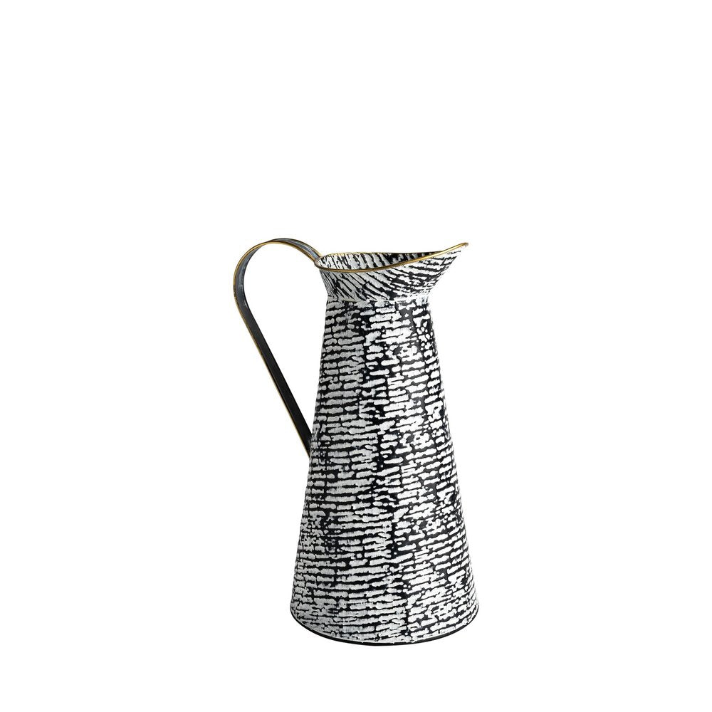 14" Black And White Abstract Cylinder Metal Jug Vase HomeRoots