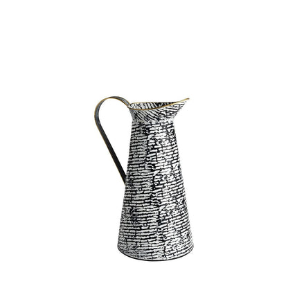 14" Black And White Abstract Cylinder Metal Jug Vase HomeRoots