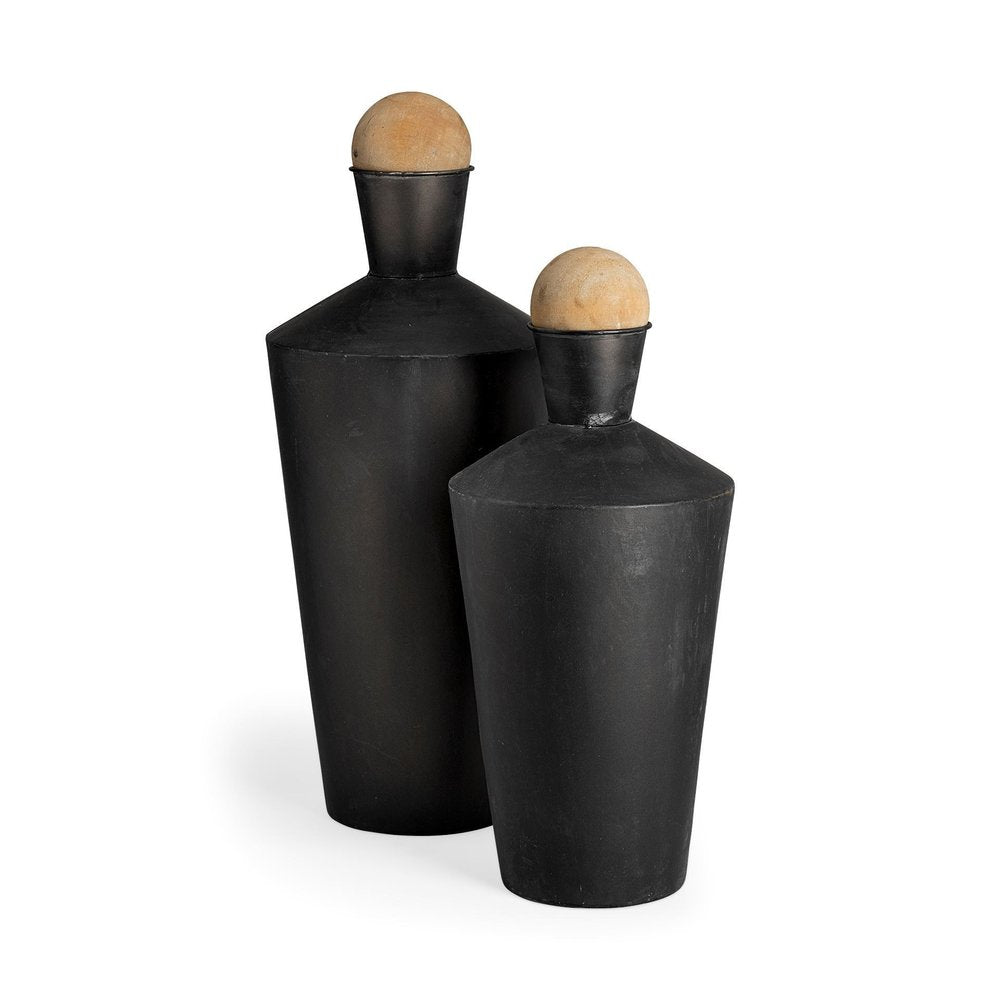 Set of Two Black and Brown Metal Cylindrical Urns HomeRoots