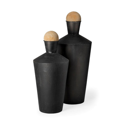 Set of Two Black and Brown Metal Cylindrical Urns HomeRoots
