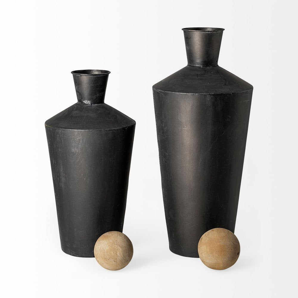 Set of Two Black and Brown Metal Cylindrical Urns HomeRoots