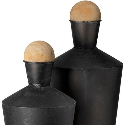 Set of Two Black and Brown Metal Cylindrical Urns HomeRoots