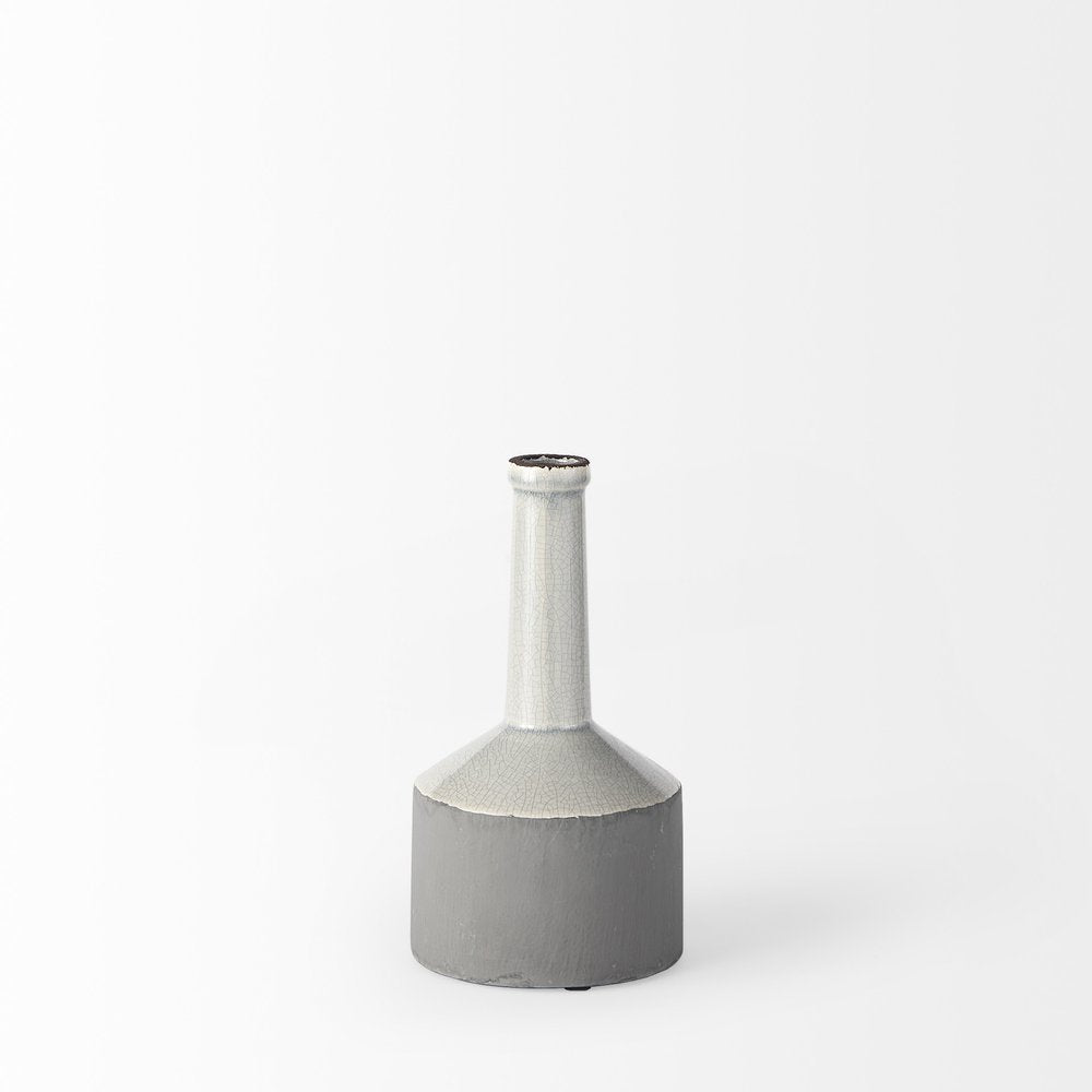 9" Gray And White Ceramic Cylinder Table Vase HomeRoots