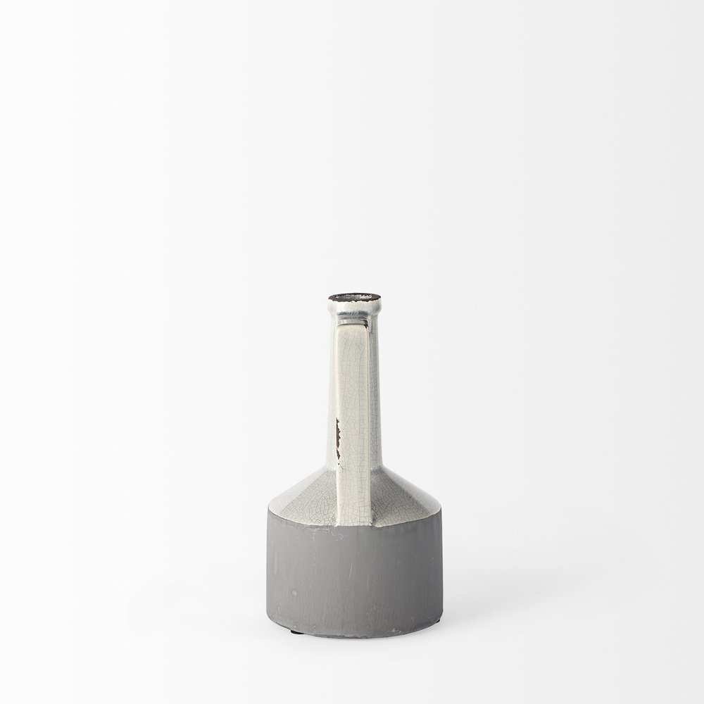 9" Gray And White Ceramic Cylinder Table Vase HomeRoots