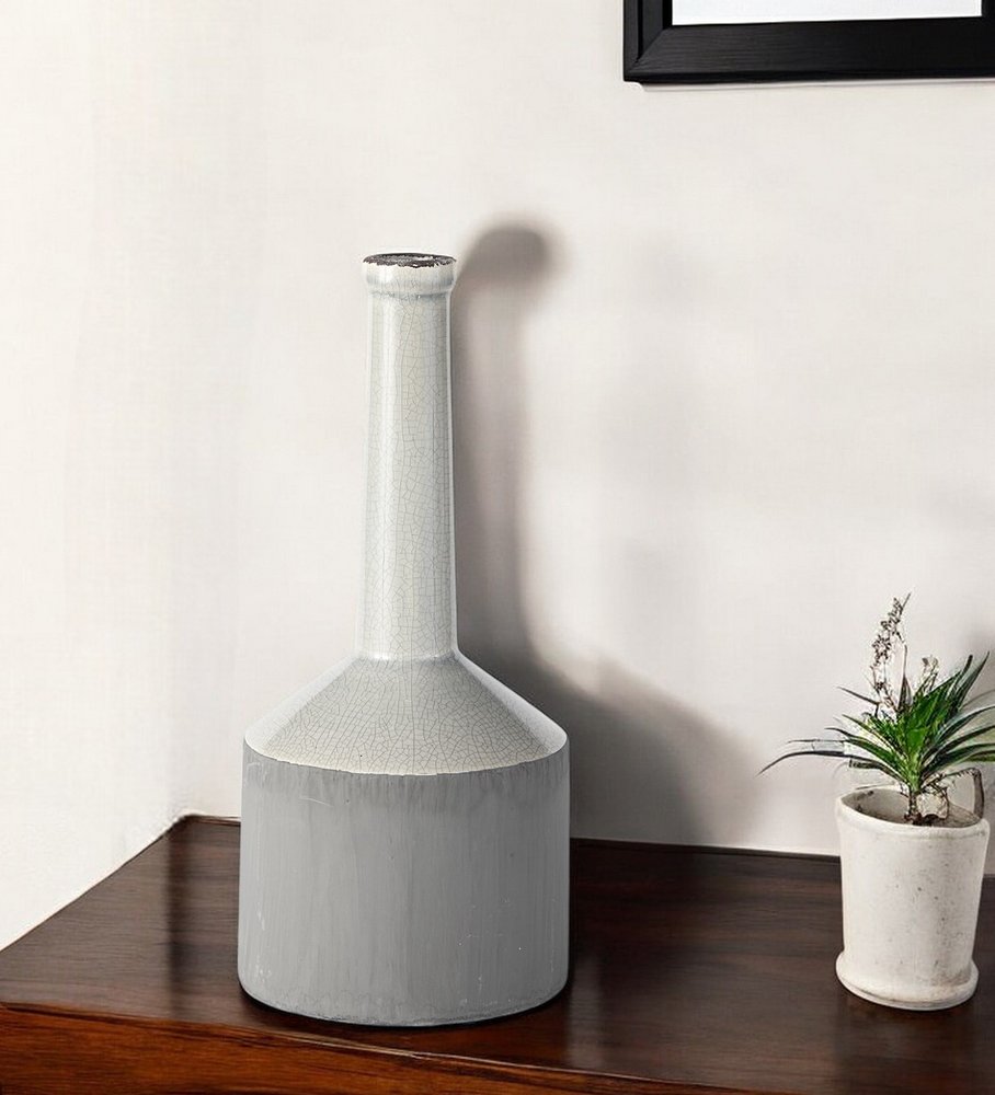 13" Gray And White Cylinder Ceramic Urns Jars HomeRoots