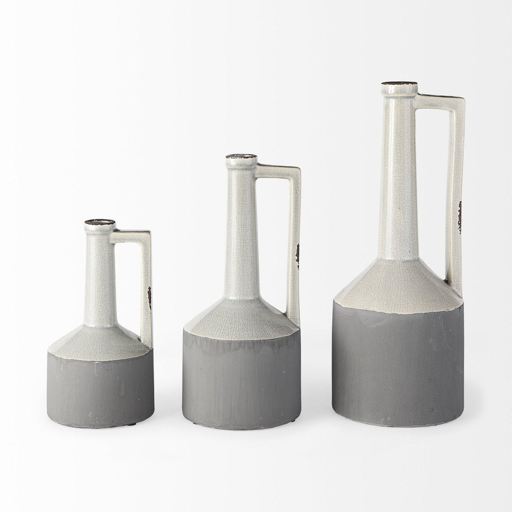 13" Gray And White Cylinder Ceramic Urns Jars HomeRoots