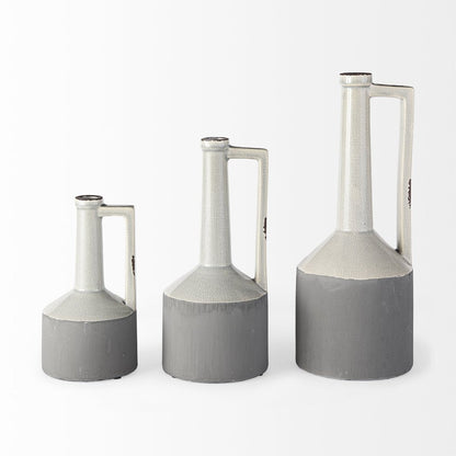 13" Gray And White Cylinder Ceramic Urns Jars HomeRoots