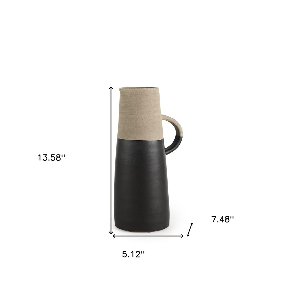 14" Black and Natural Ceramic Decorative Jug HomeRoots