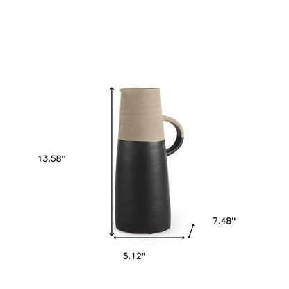 14" Black and Natural Ceramic Decorative Jug HomeRoots