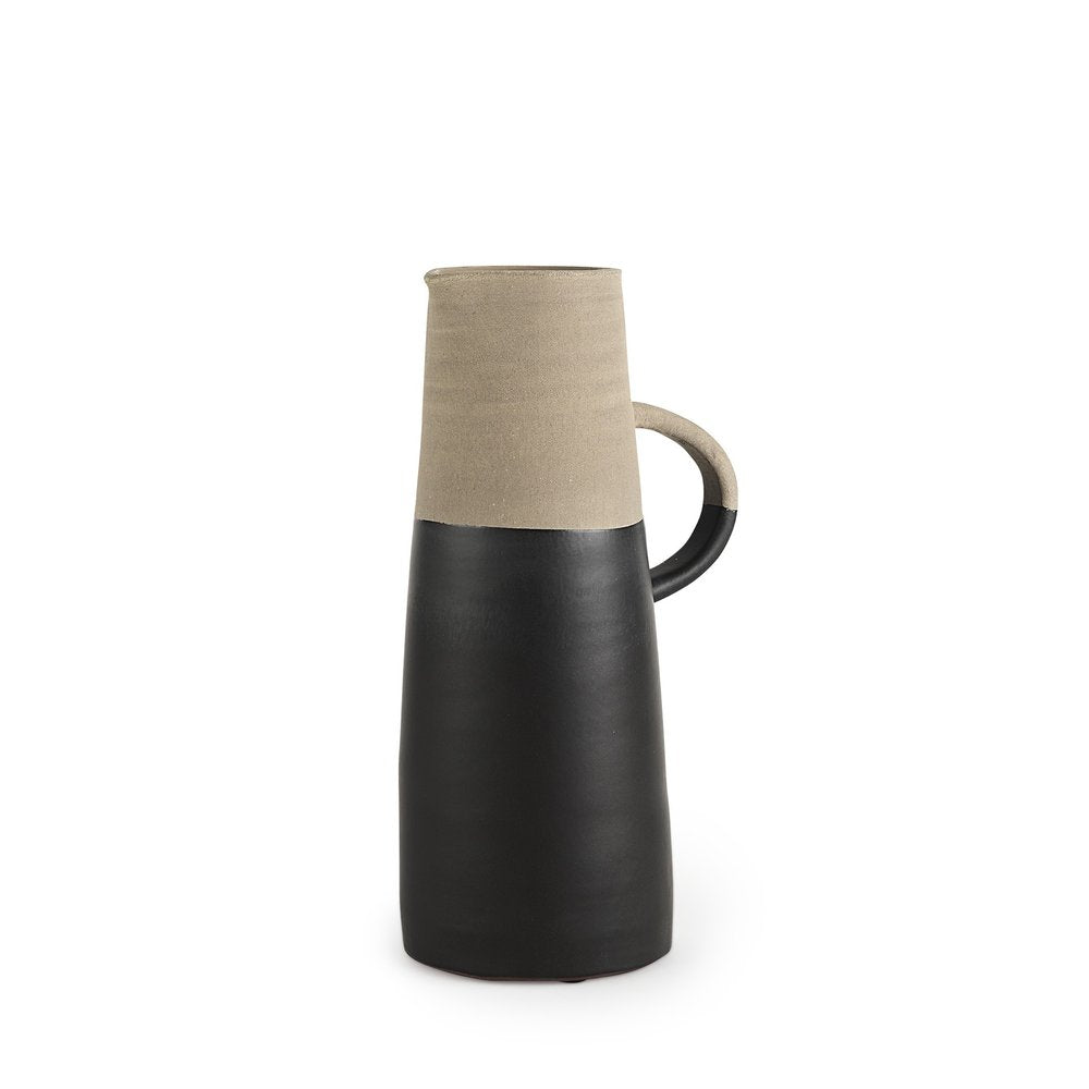 14" Black and Natural Ceramic Decorative Jug HomeRoots